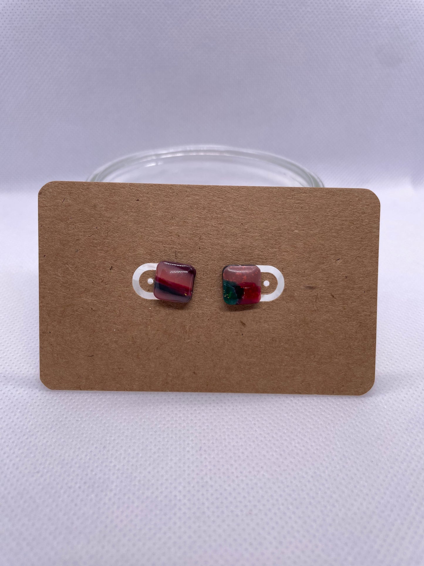 Square MINI Studs - pink, emerald, and maroon