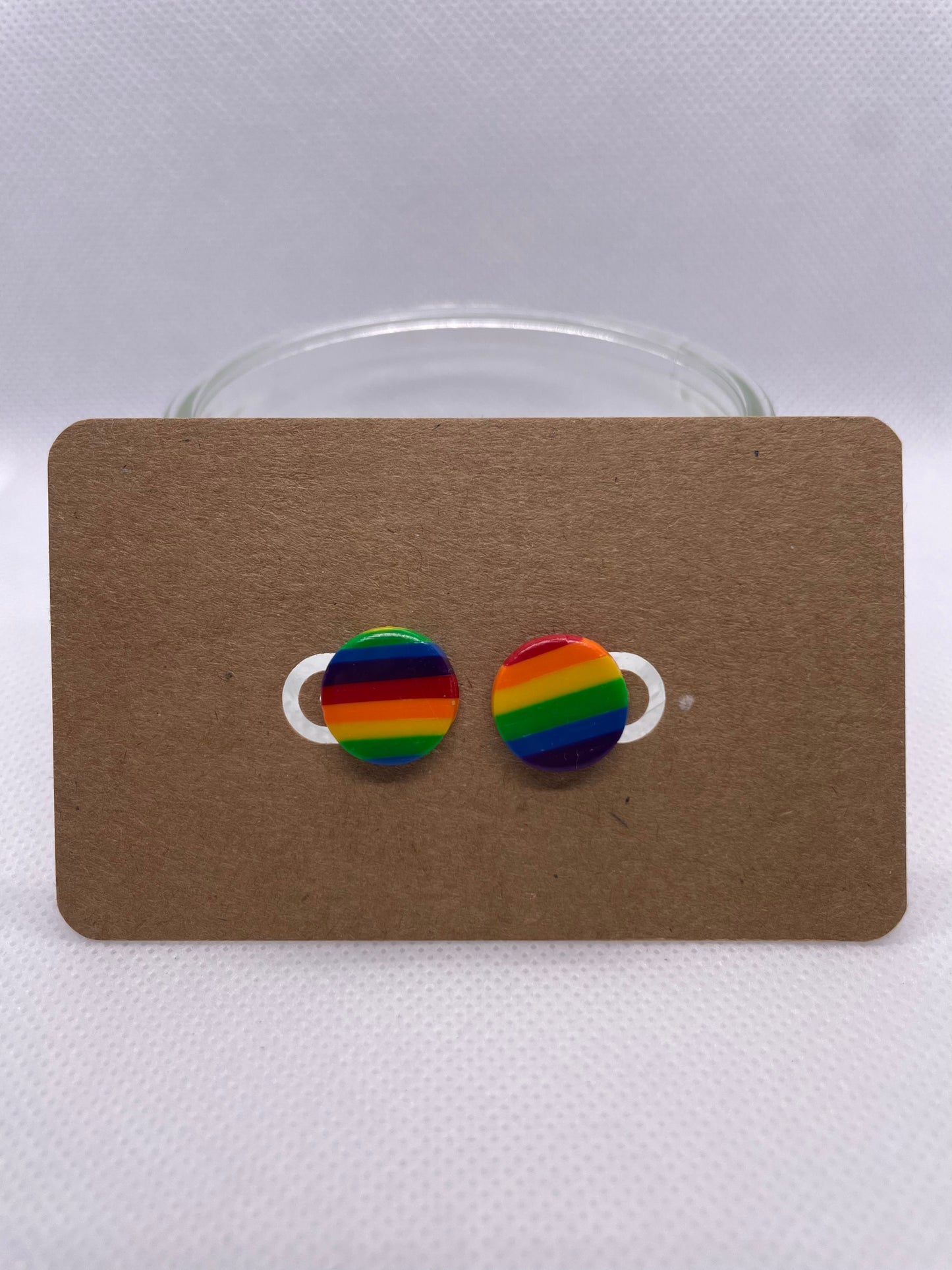 Circle Studs - rainbow stripe