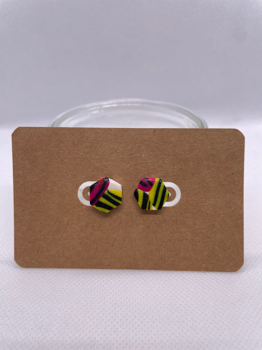 Hexagon Studs - stripe multi