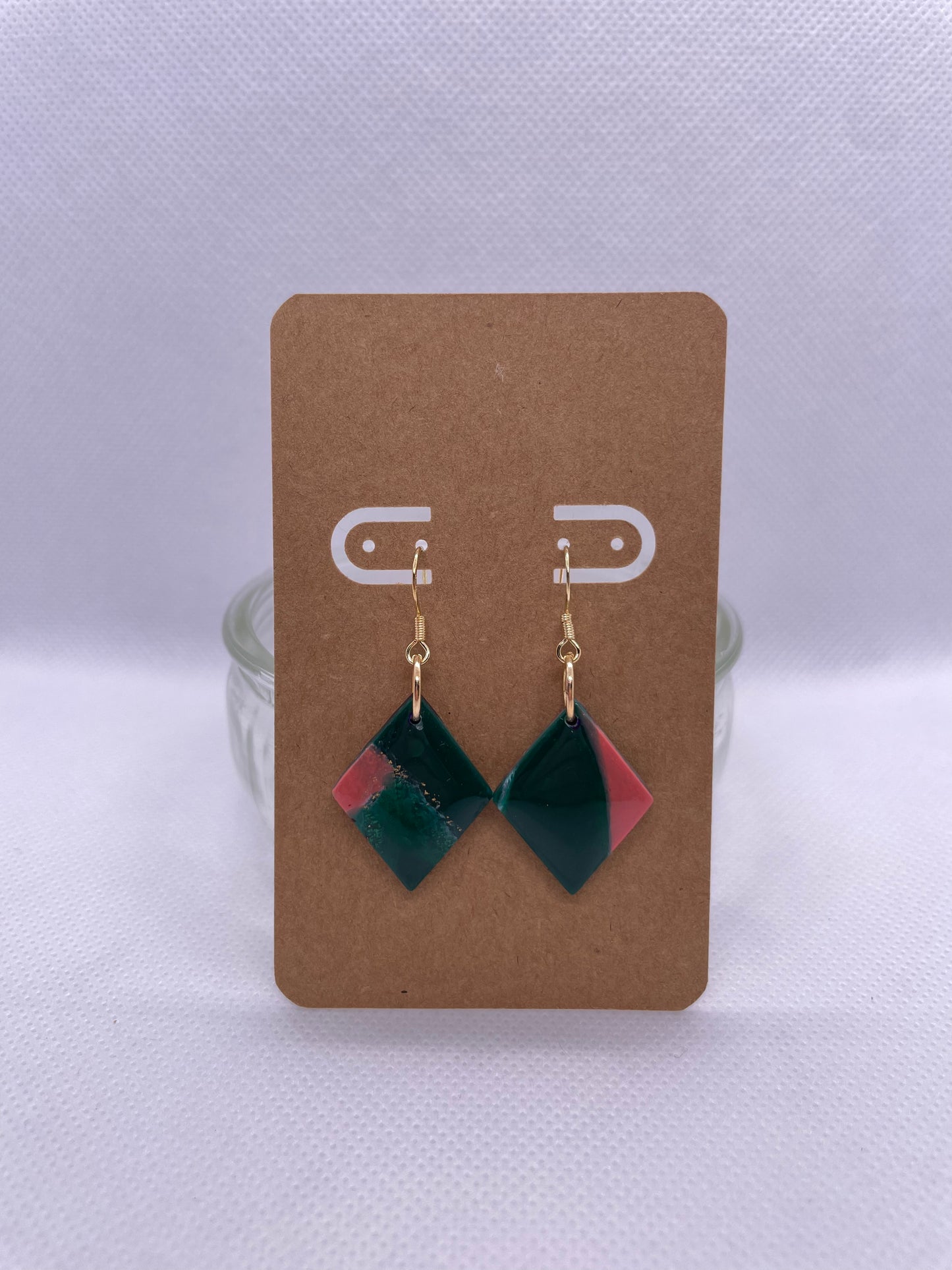 Rhombus Dangles - emerald and pink