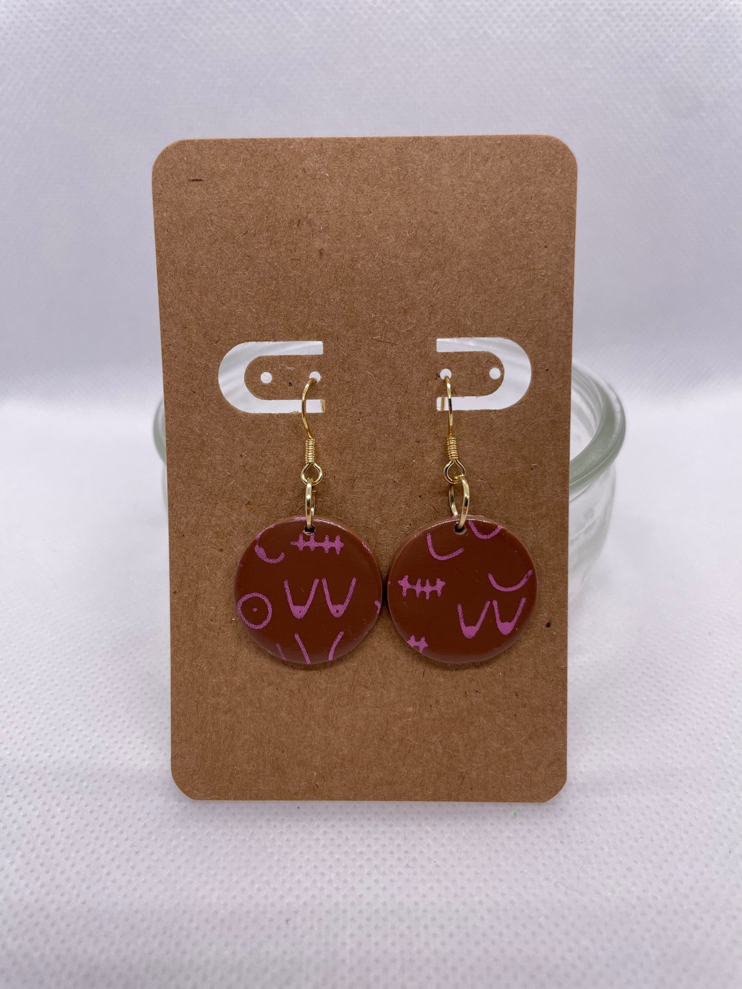 Medallion Dangles - cinnamon and pink