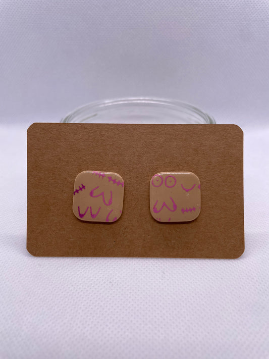 Organic Square MIDI Studs - sand and pink