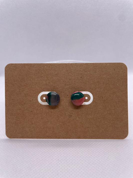 Circle MINI Studs - pink and emerald