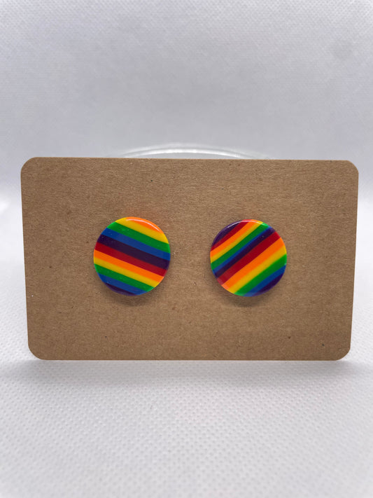 Circle MIDI Studs - rainbow stripe