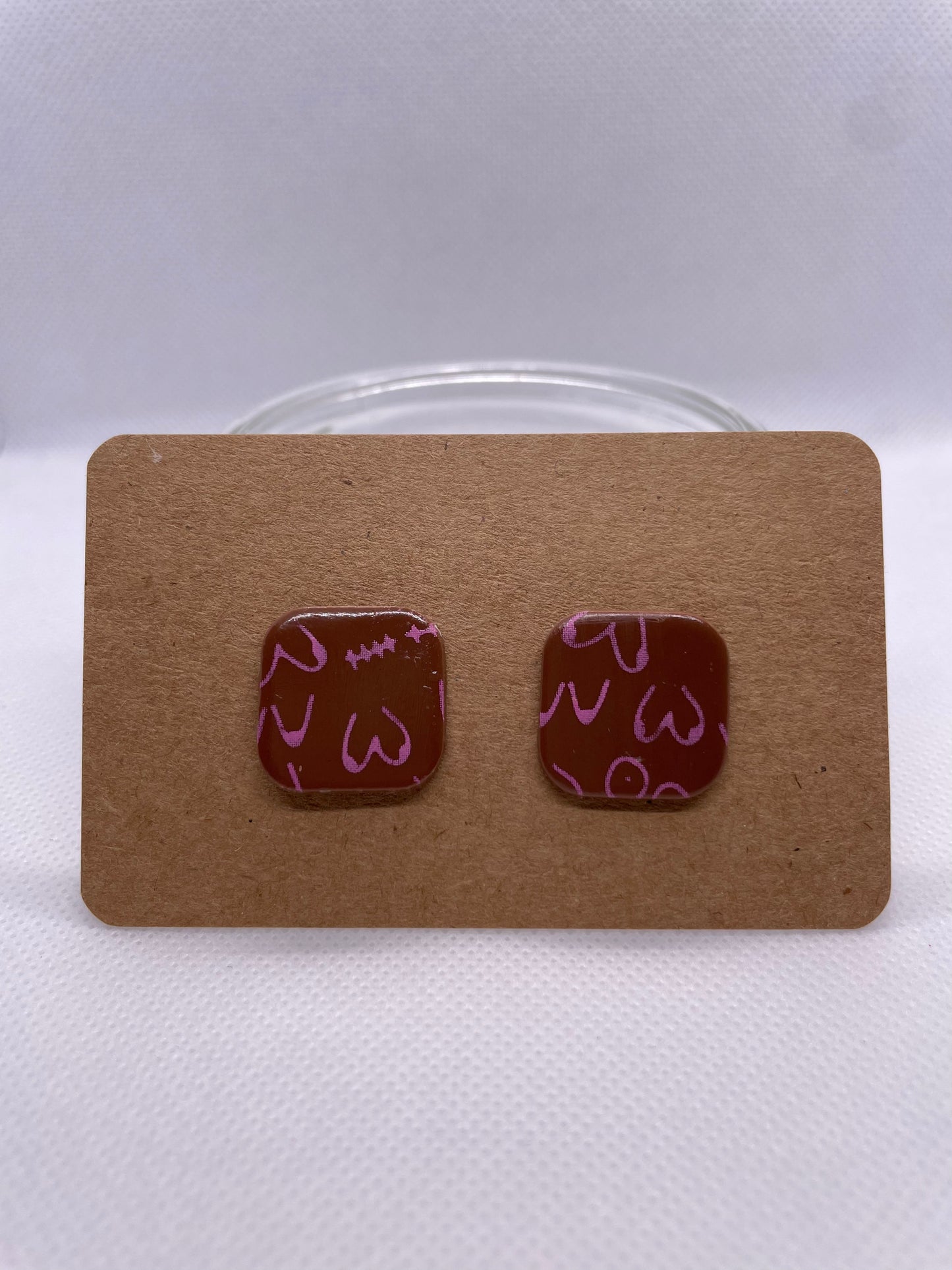 Organic Square MIDI Studs - cinnamon and pink