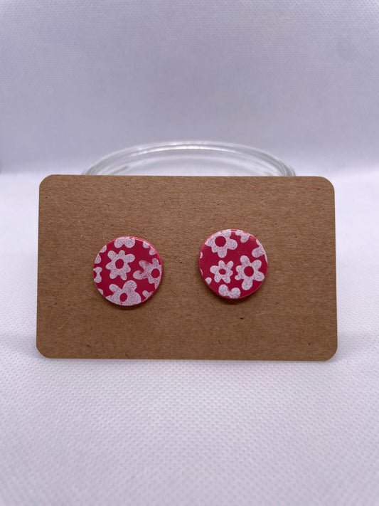 Floral MIDI Studs - rouge